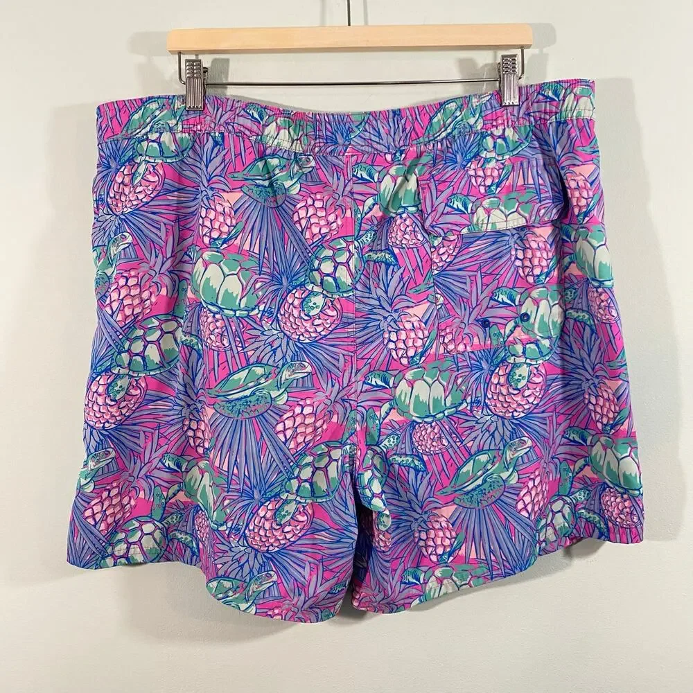 Vineyard Vines Men Pineapples & Sea Turtles Print Drawstring Swim Trunks Size XL